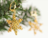 Earrings- Handmade Cute Gold Snowflake Crochet Dangle Earrings, Boho Jewelry, Christmas NewYear Winter Snow Frozen Jewelry, Holiday Earrings