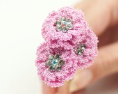 Hair Pins- Bridal Crochet Pink Flower Hair Pins, Wedding Accessory, Bohemian Wedding, Crystal Hair Piece for Bridesmaid, Fabric Flowers