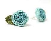 Earrings-Crochet Rose Earrings, Boho Chic Jewelry, Mint Flower Post Earrings, Stud Earrings, Crochet Flower, Fiber Jewelry, Delicate