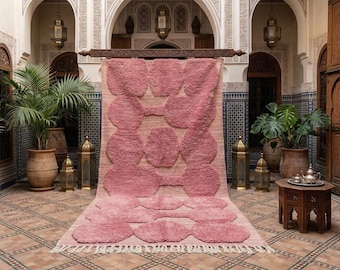 Marokkanischer rosa Beni-Ourain-Teppich, handgefertigter Berberteppich, flauschiger, getufteter Teppich, weicher Shaggy-Wollteppich, Boho-minimalistische Wohndekoration