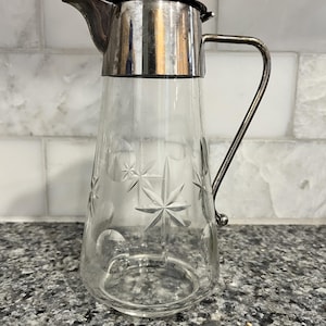 Vintage Art Deco Cut Glass Claret Pitcher: MCM Atomic Starburst Design