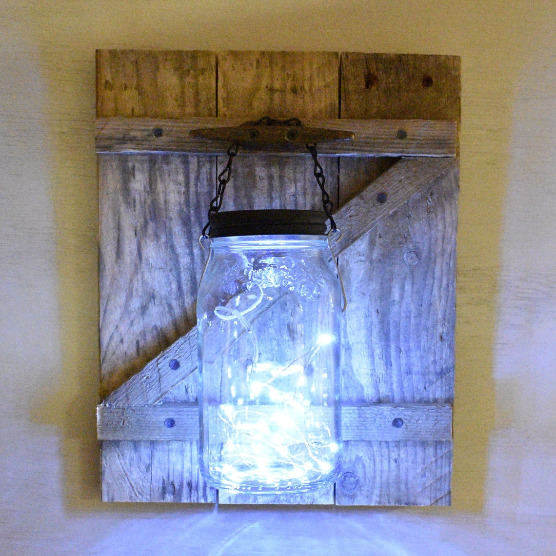 Farmhouse Wall Décor Mason Jar Sconce Pallet Wood Z Barn Door Etsy
