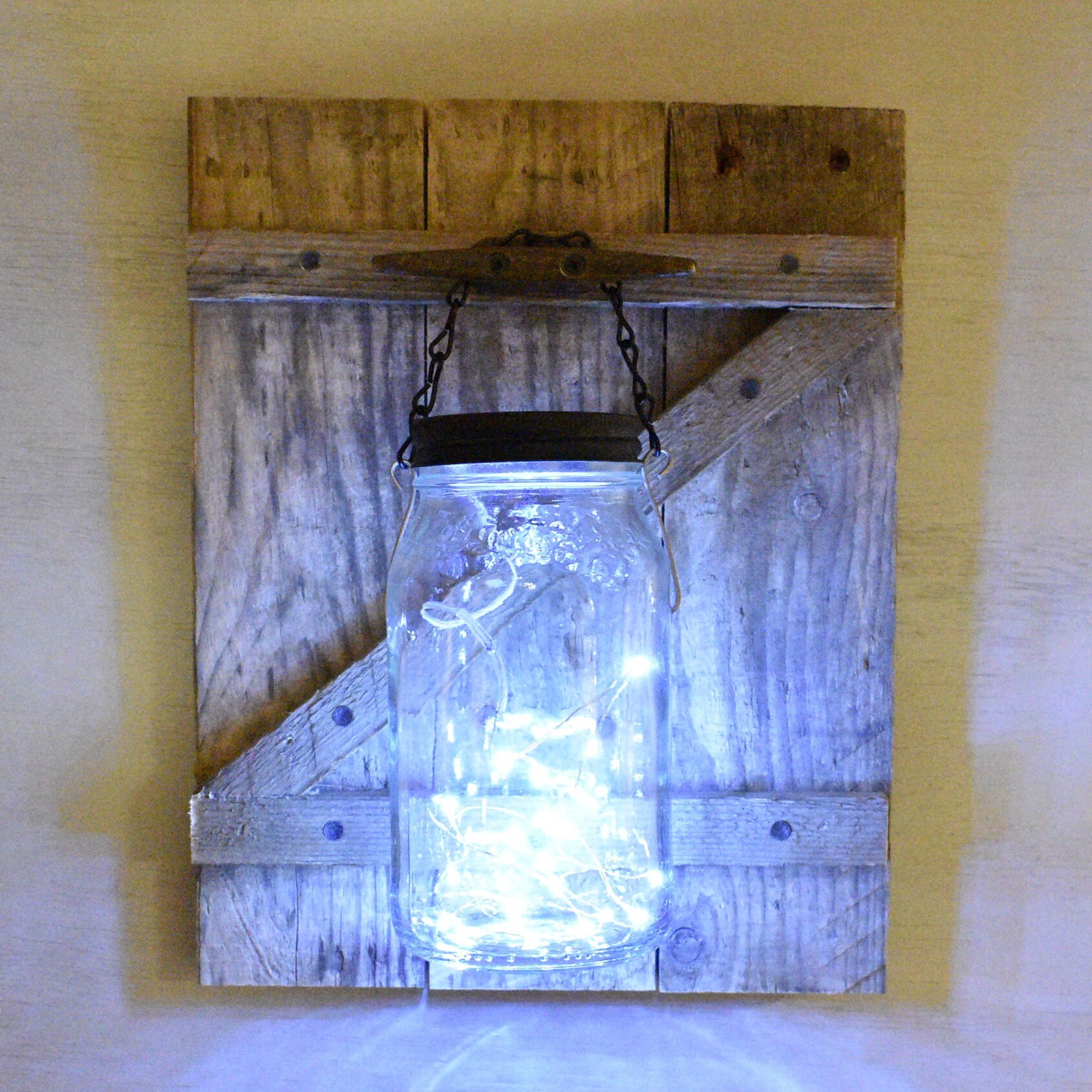 Farmhouse Wall Décor Mason Jar Sconce Pallet Wood Z Barn Door Etsy