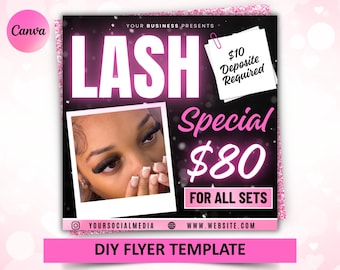 Lash Flyer Template, Editable Canva Design