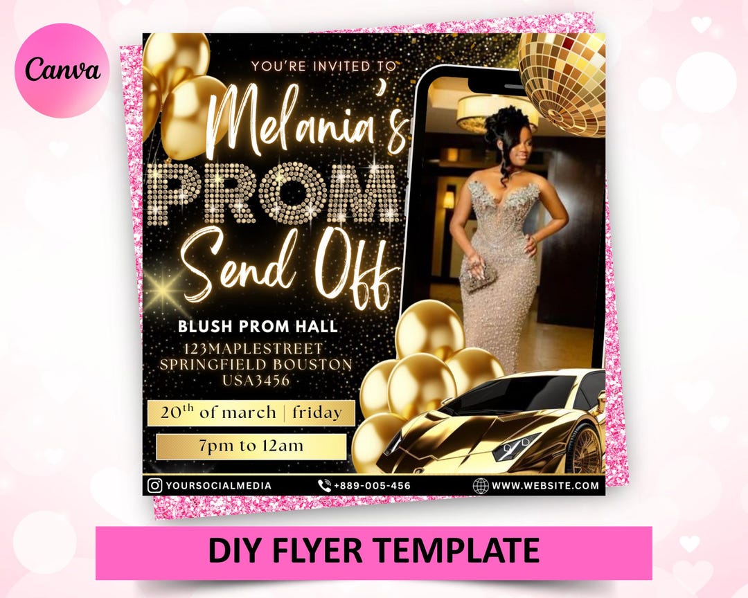 Prom Send off Invitation Flyer Template, Canva Editable, Party Event ...