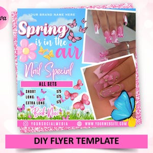 Folleto especial "Uñas de primavera", plantilla de Canva (descarga digital)