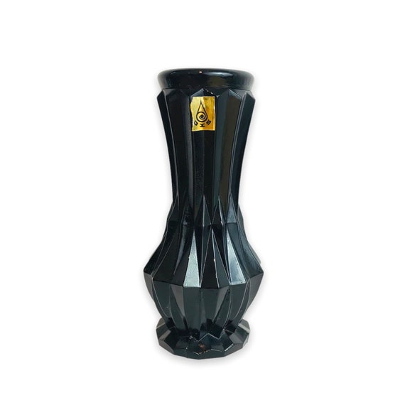 Vintage Bohemia Glass Black Vase Jizerske Sklo - Etsy