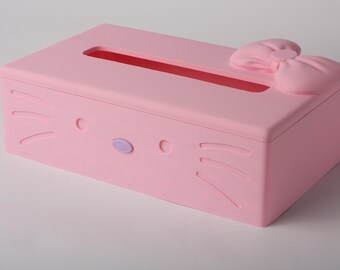Hello Kitty Tissue Box, Cute Pink Tissue Holder for Desk Home, Kawaii Decor, 3D Printed, individuelles Geschenk