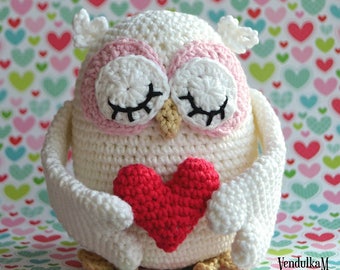 Häkelanleitung - Valentinstag Eule von VendulkaM - Amigurumi/ Valentinstag Geschenk/ Dekoration, Häkeltier, digitales Muster, DIY, pdf