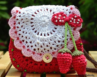 Crochet pattern - Strawberry crochet purse by VendulkaM - crochet handbag/ bag pattern/ digital, DIY, pdf