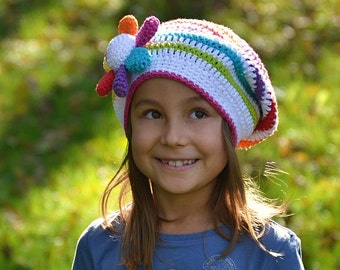 Rainbow slouchy - crochet hat pattern, DIY