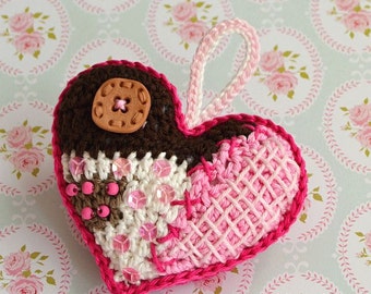 Crochet pattern - patchwork  heart ornament, DIY, pendant