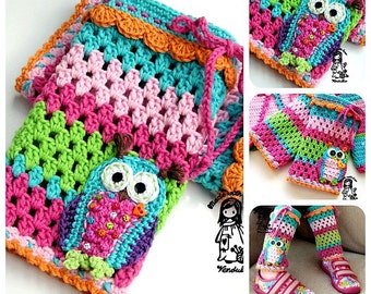 Crochet pattern - owl, legwarmer, DIY