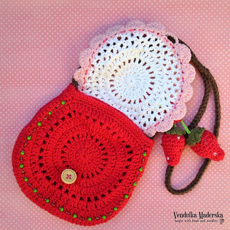 Crochet pattern Strawberry crochet purse by VendulkaM crochet handbag/ bag pattern/ digital, DIY, pdf afbeelding 3