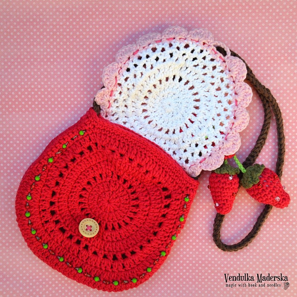 The Sak Crochet Pink Coin Purse Small Pouch Cherries Strawberry Charm Key  Ring - $22 - From Emmie