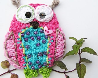 Crochet owl applique - pattern, DIY