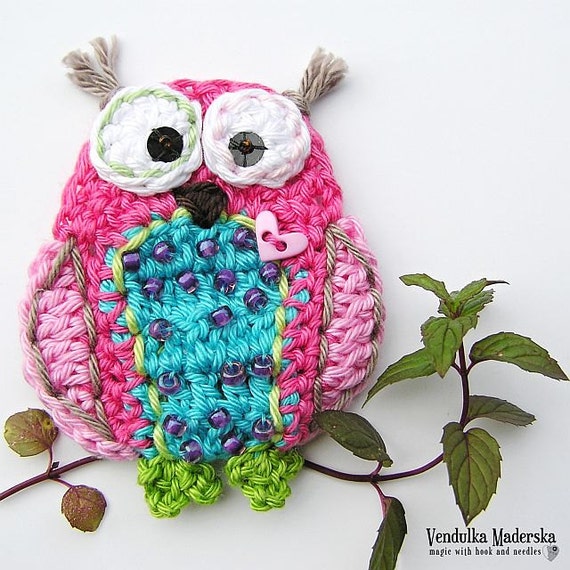 Crochet owl applique - pattern, DIY