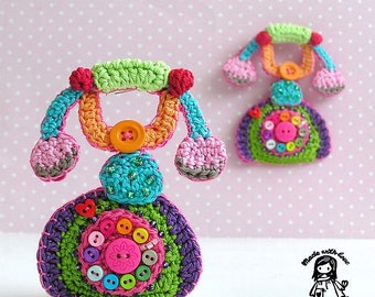 Crochet pattern - Mr. Graham Bell (telephone) brooch - DIY