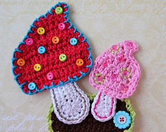 Crochet Mushrooms applique pattern - DIY