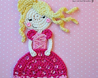 Crochet princess appliqué - crochet pattern, DIY