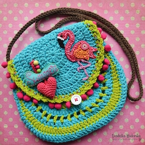 Crochet pattern - Flamingo crochet purse by VendulkaM - crochet handbag/ bag pattern/ digital, DIY, pdf