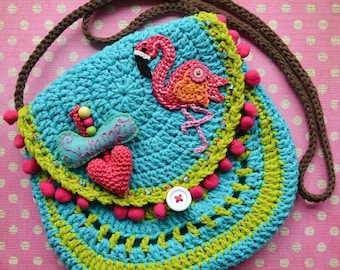 Crochet pattern - Flamingo crochet purse by VendulkaM - crochet handbag/ bag pattern/ digital, DIY, pdf