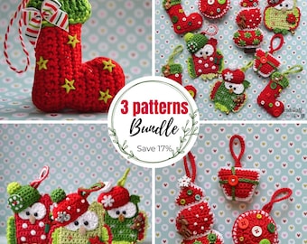 3 Christmas Crochet Patterns Bundle | Holiday Ornament PDF | Beginner Friendly