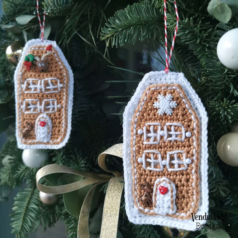 Crochet pattern: gingerbread house Christmas decoration wallhanging ornament digital tutorial pdf VendulkaM image 3