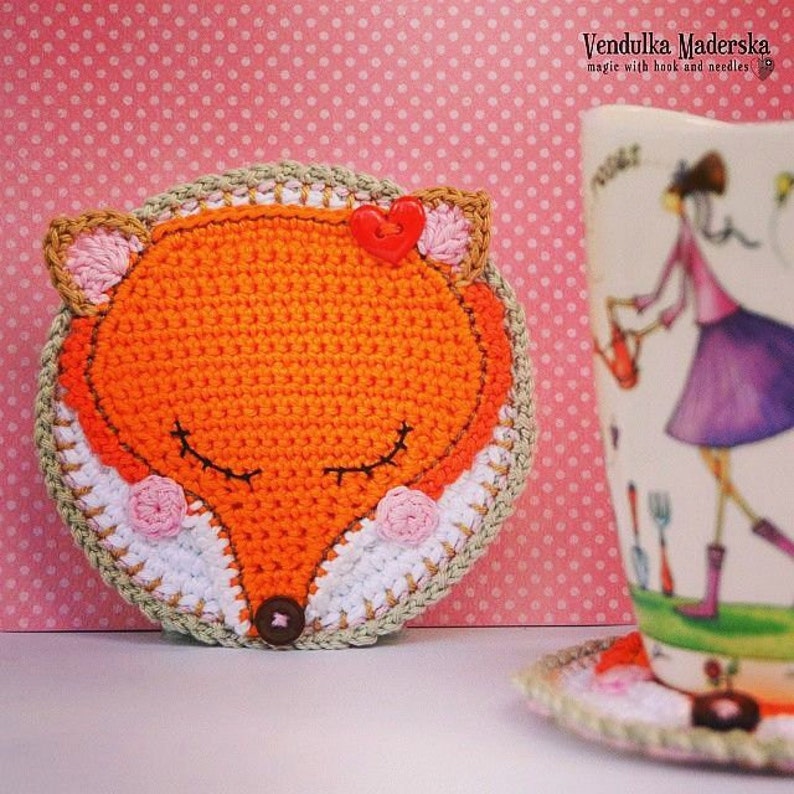 Crochet pattern fox coaster / autumn decoration / kitchen table / digital tutorial / pdf image 1