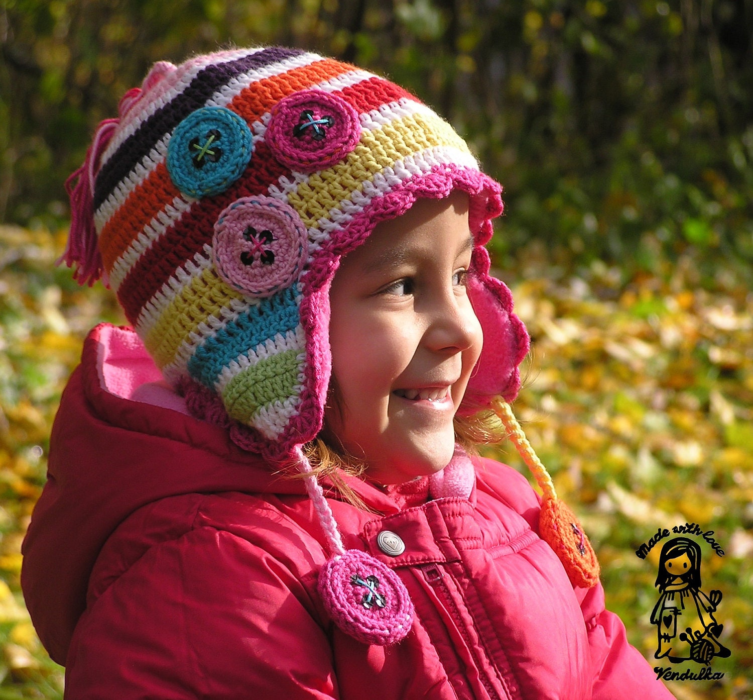 Mad About the Buttons Earflap Hat Crochet Pattern