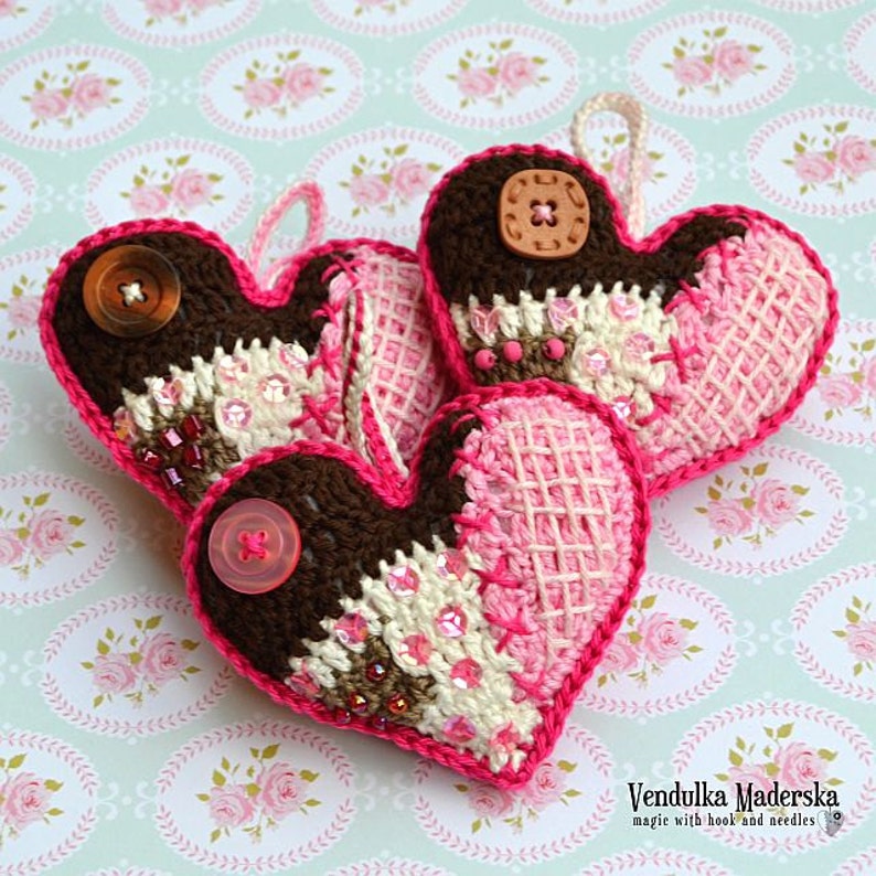 Crochet Pattern Patchwork Heart Ornament DIY Pendant Etsy