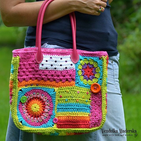 crochet rainbow tote bag