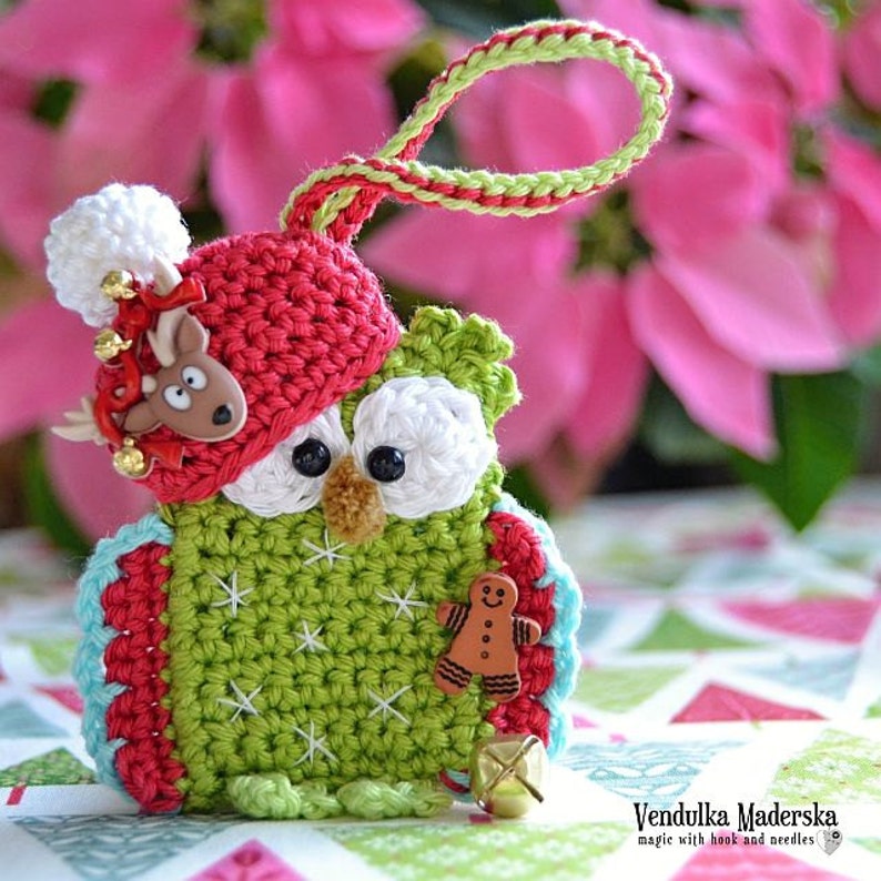 Crochet pattern christmas owl ornament by VendulkaM/ DIY, pdf image 1