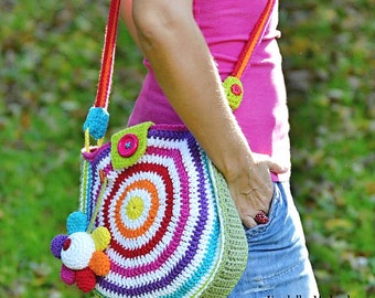 Crochet Pattern - Big rainbow bag - crochet bag pattern / flower / hippie / digital pattern / summer bag / crossbody bag