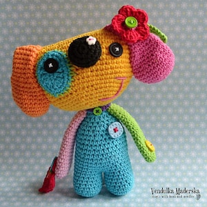 Motif au crochet chien arc-en-ciel | Modèle de jouet amigurumi | Peluche colorée PDF | Bricolage facile pour les débutants