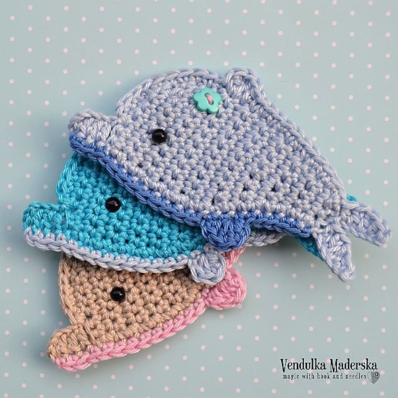 Crochet dolphin appliqué pattern DIY image 2