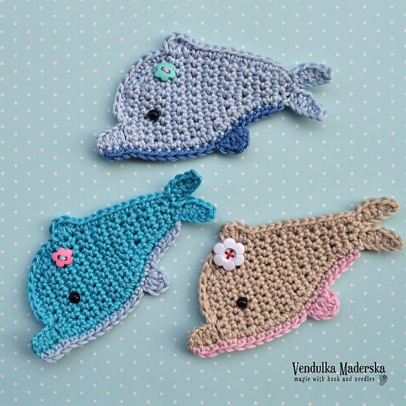 Crochet dolphin appliqué pattern DIY image 1
