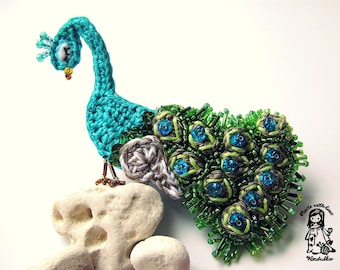 Crochet pattern - peacock  brooch DIY