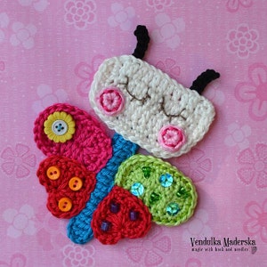 Crochet rainbow butterfly applique - pattern, DIY