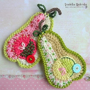 Crochet pattern - patchwork pear applique by VendulkaM, digital pattern, DIY, pdf