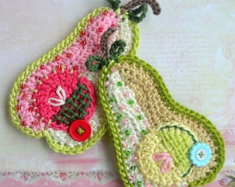 Crochet pattern - patchwork pear applique by VendulkaM, digital pattern, DIY, pdf