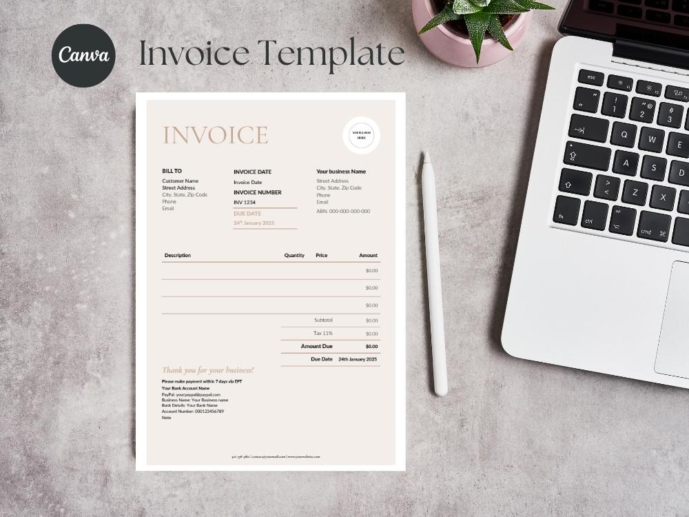 Editable Invoice Template Minimalist Business Form Canva A4 US Letter ...