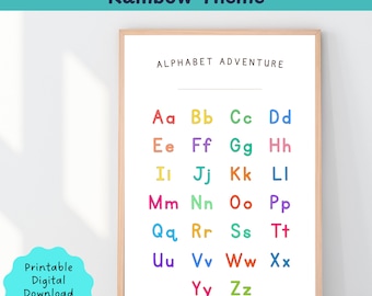 Alphabet Educational Posters Rainbow Theme, Wall Art for Toddlers, Kids, Printable Learning Decor for Nursery, Playroom & Classroom