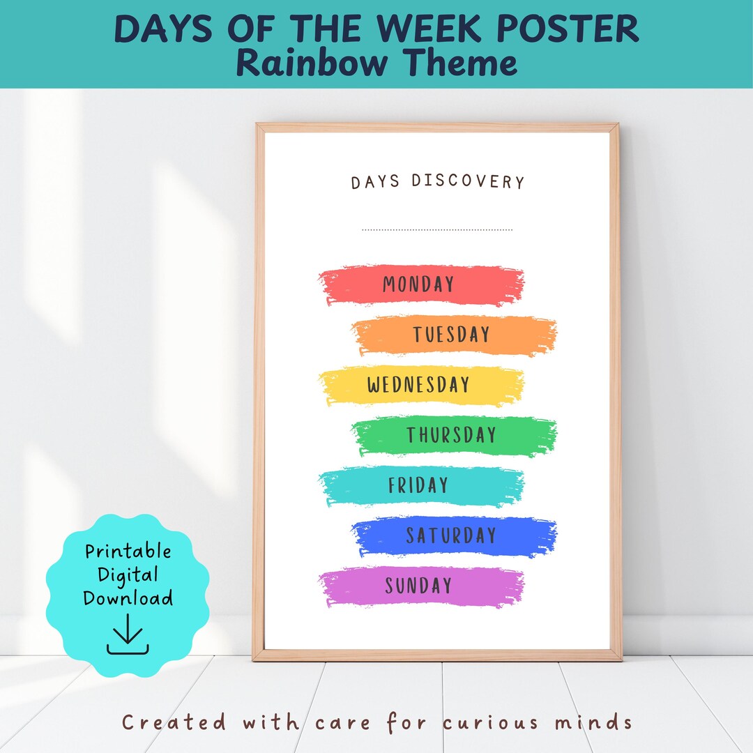 Days of the Week Educational Posters Rainbow Theme, Wall Art for ...