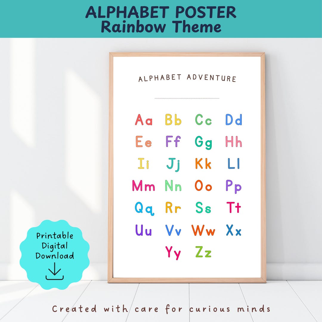 Alphabet Educational Posters Rainbow Theme, Wall Art for Toddlers, Kids ...