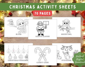 70 Printable Christmas Activities, Christmas Coloring Pages, Kids Activity Sheets, Christmas Coloring Book, Christmas Activity for Kids