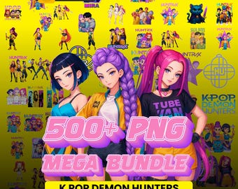 Huntrix Kpop Demon Hunters Png Bundle, Kpop Idol Group Png Design, Girl Dinner Png, Saja Boys Girls Bands Png, Huntrix Fans, Sublimation