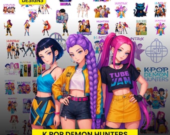 Huntrix Kpop Demon Hunters Png Bundle, Kpop Idol Group Png Design, Girl Dinner Png, Saja Boys Girls Bands Png, Huntrix Fans, Sublimation