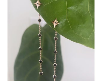 Black Diamond Drop Earrings, Diamond Station Earrings, Unique Earrings ,