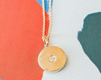 14k Gold Disc with Diamond Necklace